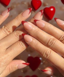 Crimson French tip Almond Set