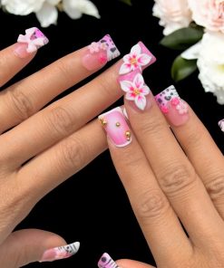 Rose pink summer flower duck nail
